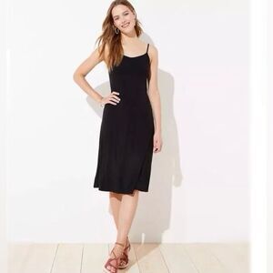 Loft Black Midi Spaghetti Strap Dress